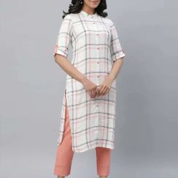 Aurelia White Chequered Straight Kurta-image-61