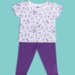 MINIKLUB Kids White & Purple Floral Print Top with Pants-0