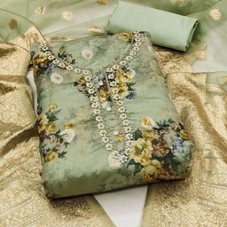 SAINOOR Floral Printed Beads And Stones Organza Semi-Stitched Dress Material-image-84