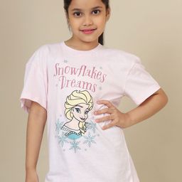 Kids Ville Girls Frozen Printed Round Neck Short Sleeves Oversized Fit Cotton T-Shirt-image-85