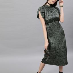 STREET 9 Green Satin A-Line Dress-image-42