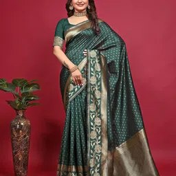 SHRIMAY Ethnic Motifs Zari Art Silk Banarasi Saree-image-42