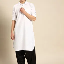 RAJUBHAI HARGOVINDAS Shirt Collar Long Roll-Up Sleeves Regular Pure Cotton Pathani Kurta-image-57