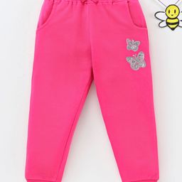 Babyhug Cotton Knit Full Length Lounge Pant Sequin Embellished - Pink-image-10