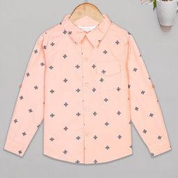 Budding Bees Full Roll Up Sleeves Floral Motif Printed Shirt - Peach-image-42