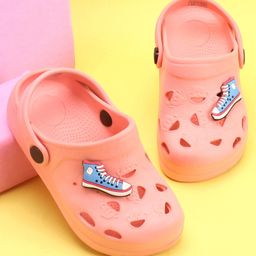 Pine Kids Clogs With Back Strap Shoes Applique- Peach-image-8