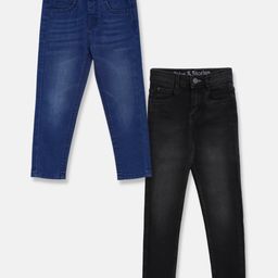 Tales & Stories Pack Of 2 Solid Jeans - Black Dark Blue-image-82