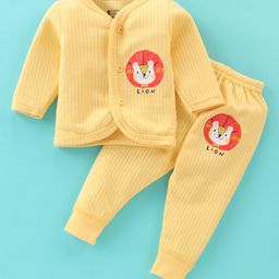 Bodycare Antibacterial Front Open Full Sleeves Thermal Vest with Pajama - Dark Lemon Yellow (Print May Vary)-image-62