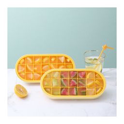 Elecart Oval Shape Silicone Ice Cube Trays with Lid Easy Release Ice Maker Reusable Silicone Ice Box Ice tray Ice Cube Maker & Moulds- Yellow-12