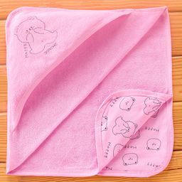 Doreme Bear Print Terry Hooded Bath Towel L 80 x B 80 cm - Carnation Pink-image-3