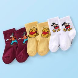 Cute Walk Disney By Babyhug Anti Bacterial Ankle Length Socks Mickey Mouse & Pooh Design Pack Of 3 - Multicolour-image-52