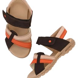 TUSKEY Color Blocked Velcro Closure Sandals - Coffee Brown-image-77