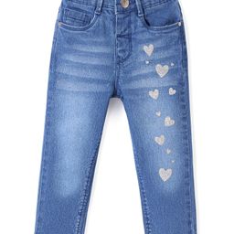 Babyhug Denim Washed  Full Length Stretchable  Jeans with Heart Patch  -Blue-image-80