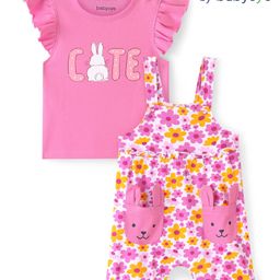 Babyoye Cotton 100% Cotton Eco Jiva Finish Romper with Frill Sleeves Tee Bunny Print & Applique - Pink-image-12