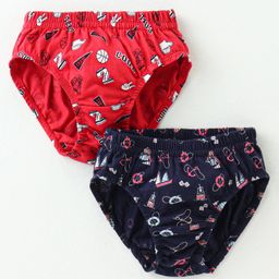 Revvo Junior Cotton Knit Briefs Boat Print Pack Of 2 - Navy Blue & Red-image-44