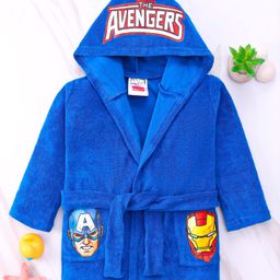 Babyhug Marvel Terry Knit Full Sleeves Hooded Bath Robe WithPockets & Avengers Graphics - Blue-image-54