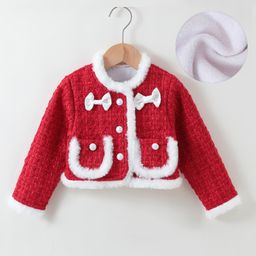 Kookie Kids Full Sleeves Winter Jacket With Bow Applique & Pearl Detailing - Maroon-image-102