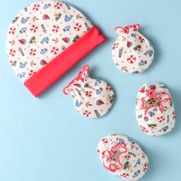 Ben Benny Interlock Knit Cap Mitten & Booties Set Beach Theme Print Cream - Diameter 10 cm-picture-28