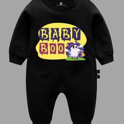 The Peppy Tend Halloween Theme 100% Cotton Full Sleeves Baby Boo Text Printed Romper - Black-picture-17