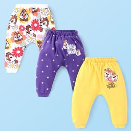 Babyhug Disney Interlock Knit Full Length Diaper Leggings With Chip N Dale Graphics - Purple & Yellow-image-82