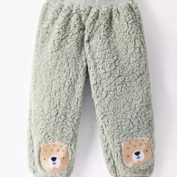 Little Kangaroos Cotton Full Length Fleece Pant Bear Patch - Mint Green-image-16