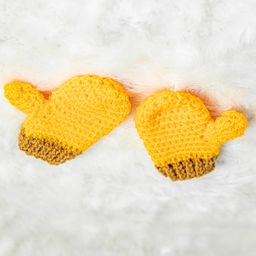 Knits & Knots Woollen Blend Colour Blocked Handmade Mittens - Yellow & Brown-18
