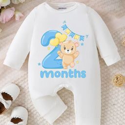 KNITROOT Teddy Theme Full Sleeves 2 Month Text Printed Romper - White-picture-25
