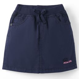 Olio Kids Cotton Woven Above Knee Length Embroidered Skirt - Navy Blue-image-5