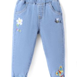 Mark & Mia Full Length Denim Jeans With Floral & Butterfly Embroidery - Blue-image-56