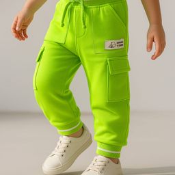 Babyhug Cotton Looper Knit Full Length Solid Lounge Pant With Cargo Pockets - Lime Green-picture-21