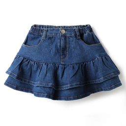Babyhug Denim Mid Thigh Washed Skirt - Navy Blue-image-59