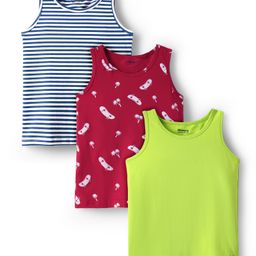 Honeyhap Premium Cotton Elastane Knit Sleeveless Vests With Bio Finish Stripes & Skateboard Print Pack Of 3 - Bright White Kiwi Colada & High Risk-image-21