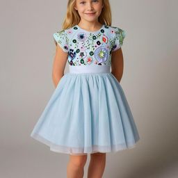 Cherry Crumble By Nitt Hyman Short Sleeves Floral Shaped Sequins & Beads Embellished Dress - Sky Blue-image-37