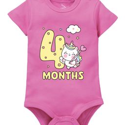 Zeezeezoo 100% Cotton Monthly Birthday Theme Half Sleeves 4 Months Text & Baby Unicorn Printed Onesie - Pink-picture-37
