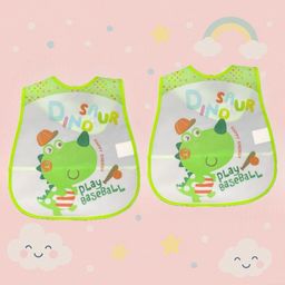 Badal Kidz Plastic Waterproof Baby Feeding Apron with BIB 2 dinosaur design - Green & Green(Pack of 2)-15