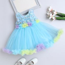 The Magic Wand Woven Sleeveless Floral Applique & Ruffle Detailed Dress - Blue-image-100