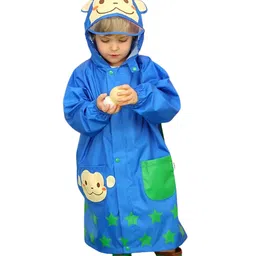 Little Surprise Box PVC Full Sleeves Monkey Face Printed Hooded Raincoat With Extra Backpack Space - Blue-picture-41