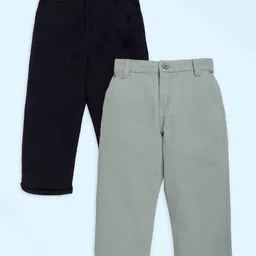 Kiddopanti Cotton Woven Pack Of 2 Solid Chinos - Black & Grey-picture-21