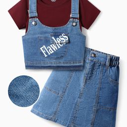 OLLINGTON ST. Cotton Sinker Knit Half Sleeves Top & Denim Skirt - Maroon & Indigo-picture-17