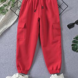 Trampoline Terry Knit Solid Cargo Joggers - Red-picture-39