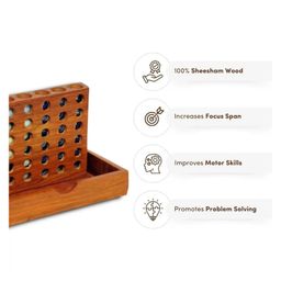 Mittimate Wooden Marble 3 Tie (Connect 4) Portable 2-Player Strategy Board Game for Kids (6+) | Fun, Educational & Mind-Challenging Toy image 2