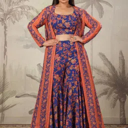 Janasya Plus Size Floral Printed Top & Sharara With Shrug-4