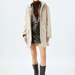 Koton Single-Breasted Hooded Coat-image-53