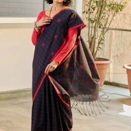 Taneira Black Cotton Woven Design Saree With Unstitched Blouse-picture-31