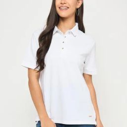 MADAME White Solid Polo T-Shirt-picture-13