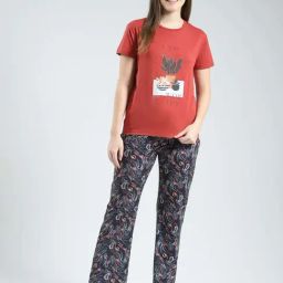 Monte Carlo Red Regular Fit Printed Night Suit-image-42