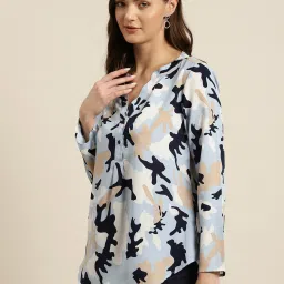 Qurvii Sky Blue Printed Top image 3