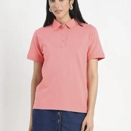 MADAME Coral Solid Polo T-Shirt-15