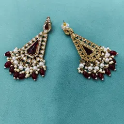 Rhymee Gold Plated Kundan Studded & Beaded Contemporary Drop Earrings-20