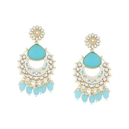 Zaveri Pearls Turquoise White Meenakari Traditional Kundan Dangle & Drop Earrings-ZPFK15647 image 3